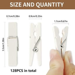Mini Fotoclips - Houten Wasknijpers - Foto's Ophangen - Natuurlijk Hardhout - 128 stuks - Wit — thumbnail 2