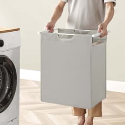 Wasmand, 50 x 33 x 72cm, Wit, vuilewasmand, met opbergrek en uitschuifbare afneembare waszak, stevig en duurzaam metalen frame, grote capaciteit van 65 liter, geschikt voor wasruimte, slaapkamer en badkamer — thumbnail 4