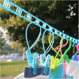 2-delige waslijn voor buiten - Geen boren nodig - Vaste gesp voor winddichtheid en antislip - Ideaal voor het drogen van kleding en dekens - 5 m - Blauw — thumbnail 4