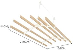Verschuifbare Plafond Kledingdroger met Katrol 6 Latten 2.4m Ivoor - Ruimtebesparend Design voor Gemakkelijk Drogen — thumbnail 3