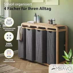 Wasmand met 4 vakken, ruimtebesparend design en bamboeconstructie — thumbnail 2