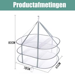 QTTVBTNA - Droogmand - 3-Laags Mesh Droognet - Leg plat om te drogen - Voorkomt vervorming van kleding - Hangende droogrek - Opvouwbaar - Groen - 78x61cm - 1 stuk — thumbnail 2