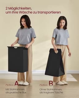 Wasmand 65L met Opbergplanken – Metalen Frame met Houten Blad – Uitneembare Jojo Waszak – Waterafstotend – 50×33×92 cm – Zwart — thumbnail 4