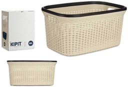 KIPIT Wasmand - 2x - crème/beige - kunststof - rotan - inhoud 36 L — thumbnail 3