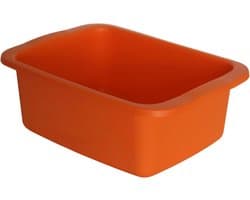 oranje wasbak van Macchiavelli. Kunststof kom met een inhoud van 10 liter. Multifunctioneel dienblad meet 42 x 31 x 15,5 cm
