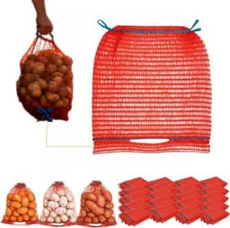 Raschelzakken Aardappelen - Netzakken Groenten - Opslag Fruit - Met Trekkoord - 30x50 cm - Rood — thumbnail 1