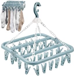 Hangend droogrek met 32 ​​knijpers — Veelzijdig rek voor sokken, ondergoed en kleine kledingstukken — Hoog draagvermogen, draaibare haak, stevige grip — Opvouwbaar, draagbaar en ruimtebesparend — 32 x 32 x 35 cm — thumbnail 3