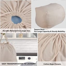 Waszakken met handgrepen, opslag voor vuile kleding, voor studentenhuis of reizen, wasmandvoering, geschikt voor de meeste wasmanden, 140 l, 2 stuks, beige en grijs — thumbnail 5