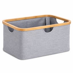 Wasmand 45 Liter – Opvouwbare Wasmand met Bamboe Rand – Wasmand Groot met Handgrepen – Stoffen Opbergmand voor Wasgoed, Speelgoed & Handdoeken – Grijs - Heupwasmand — thumbnail 1