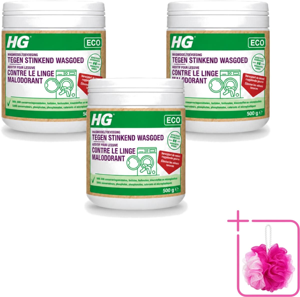 3 x HG ECO - Wasmiddeltoevoeging Tegen Stinkend Wasgoed - Effectieve Formule - 16 Wasbeurten - 500 g - Bulkverpakking - Wasmiddel - Douchemop - Stankmoleculen — afbeelding 1