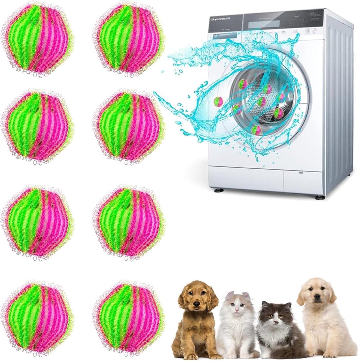 Wasmachine, 8 stuks haarvanger voor wasmachine, verwijdert dierenharen, herbruikbaar, wasbal, anti-haarbal, wasmachine voor kleding en beddengoed — afbeelding 1