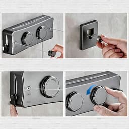Waslijn - Uitschuifbare waslijn - Waslijn voor binnen - Wandgemonteerd kledingrek - Geschikt voor hotels, badkamers en balkons - Dubbele lijn - Duurzaam - Geen boren nodig - Lengte 5,1 meter - 27*9*4,5 cm - Gunmetalgrijs — thumbnail 2