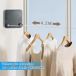 4,2 m Intrekbare Waslijn van Roestvrij Staal - Verstelbare Wandmontage voor Binnen en Buiten, Badkamer, Balkon — thumbnail 4