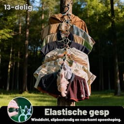 Waslijn, outdoor waslijn, intrekbaar met 12 clips en 13 stuks positioneringsgespen voor reizen, vakantie, outdoor, camping, 180-360 cm — thumbnail 4