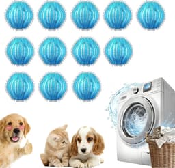 Haarvanger voor de wasmachine, 12 stuks herbruikbare wasballen tegen dierenharen en pluis, elastische wasballetjes voor honden- en kattenharen, blauw wit — thumbnail 1