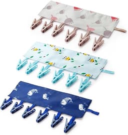 3-pack draagbare opvouwbare waslijn met 18 clips - snel drogende rekken voor reizen/zakelijk/kamperen/badkamer — thumbnail 1