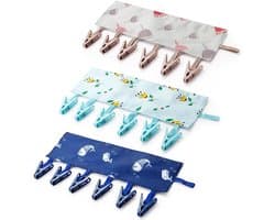 3-pack draagbare opvouwbare waslijn met 18 clips - snel drogende rekken voor reizen/zakelijk/kamperen/badkamer
