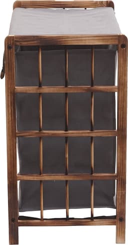 Wasbak MCW-B60, Wasbox wasmand, massief hout 2 vakken 60x60x33cm 68l ~ bruin, grijs deksel — thumbnail 5