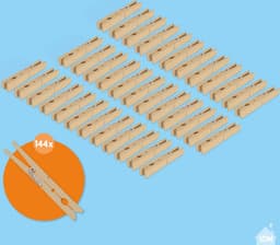 LaundrySpecialist 144x Houten Wasknijpers (100mm) - Wasknijpers - Wasknijpers hout - 144 stuks - Knijpers - Houten Knijpers — thumbnail 2