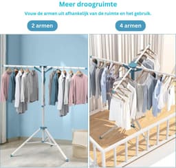 MKSS® Droogmolen met Voet voor Camping & Thuis - Wasrek Staand - Droogrek Inklapbaar - Wit — thumbnail 3