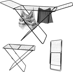 Staand droogrek met vleugels - Zwart - Stabiel van metaal - 18 m - 180 x 55 x 108 cm — thumbnail 1