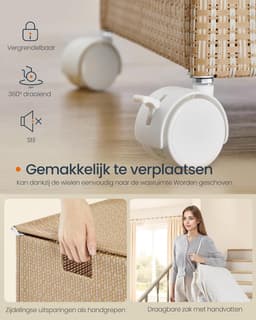 MAZAZU - Wasmand - 2 Compartimenten - Met Wielen - Beige - ‎46.5x37.5x65 — thumbnail 4