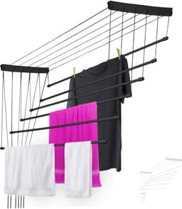 KADAX Plafondwasdroger, wasdroger voor het plafond 6, wanddroger met polyethyleen beklede stalen spijlen, plafonddroger, draagvermogen 12 kg (6x 140/zwart) — thumbnail 3