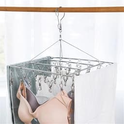 RVS kledingdroogrek met 20 clips - Draaibare hanger voor ondergoeddroger - Met winddichte haken - Geschikt voor handdoeken, bh's, handschoenen en babykleding - Geschikt voor binnen- en buitengebruik - Zilver — thumbnail 3