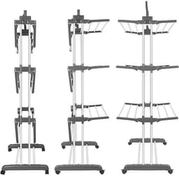 Droogrek Opvouwbaar - Kledingrek - Opbergplank - Vloerstaande Kapstok - Ophangrek - Wasrek - Inklapbaar - 76x50x170cm - Grijs - Incl. wielen & kledinghaken — thumbnail 3