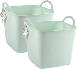Plasticforte Kuip/emmer/wasmand - 2x - flexibel - lichtgroen - 43 liter - vierkant - kunststof - 40 x 40 x 44 cm — thumbnail 1