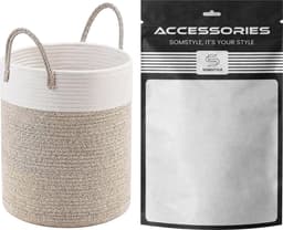 Somstyle Katoenen Wasmand - 52 Liter - Opvouwbare Wasbox - Opbergmand voor Was - Bruin / Wit — thumbnail 5