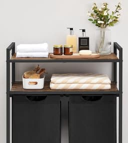 MIRA Home - Wasmand - Wassorteerder - Wasbox - Opbergmand - Zwart - Metaal/Hout - 2x46 Liter - 73x33x92 — thumbnail 5
