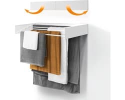 Intrekbaar inklapbaar wandmontage droogrek voor binnen of buiten - ruimtebesparend compact slank design - wit 100 cm