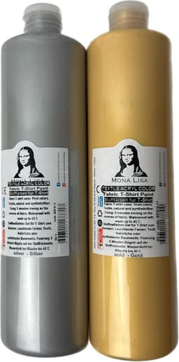 Südor Textielverf set 2 x 500 ml (goud en zilver). Wasbestendige textielverf voor lichte stoffen. Wasmachinebestendig, wasbestendig. Fixatie door strijken — thumbnail 1