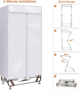 Draagbare Elektrische Droogkast & Garderobe - 140 cm - 1500 W - Grijs — thumbnail 5