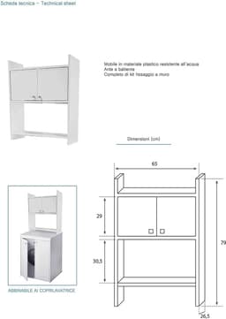 Vochtbestendig wandbevestigingsset 65 x 264 x 78 cm wit - Rek voor wasmachinekast van pvc Wasmachine rek — thumbnail 3