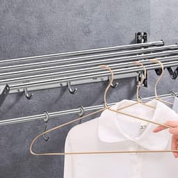 Waslijn Uitschuifbaar - Droogrek Opvouwbaar - Kleding Drogen - Muurbevestiging Ruimtebesparend - 60 cm - Zilver — thumbnail 3