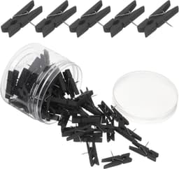 Houten Punaises - Papierklemmen Pinnen - Decoratief Bevestigen - Met Clips - 50 Stuks - Zwart — thumbnail 4