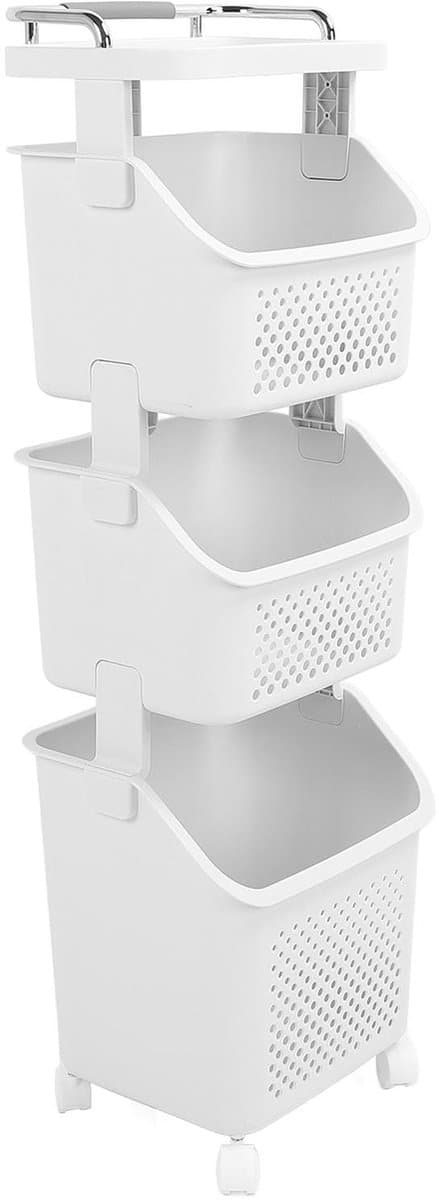Dailygoods- Wasmand met Wielen - Wasmand 3 Vakken - Wasmand met Deksel - Wassorteerder - Huishoud Organizer - PP/ABS Constructie - Wascontainer — afbeelding 1
