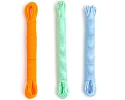 Waslijn Touwen - Kleding Lijnen - Buiten Droge Kleding - Weerbestendig Plastic - 3 Stuks 45 Voet - Meerkleurig