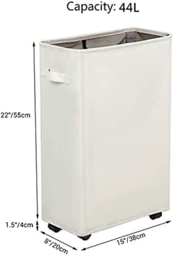 Opvouwbare wasmand met wielen - Smal design, 44 liter, ruimtebesparend — thumbnail 2