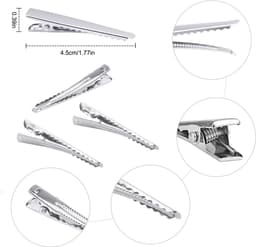 Haarclips Krokodil - Metalen Klemmen - Haar Stylen - Roestbestendig Nikkel - 45 mm 100 Stuks - Zilver — thumbnail 3