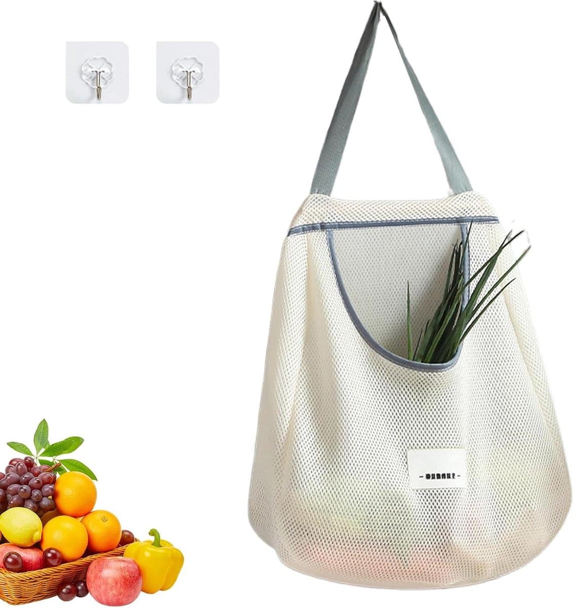 Mesh Groentezakken - Opbergnetten - Producten Organiseren - Verbeterd Ademend - 45x10x40cm - Grijs — afbeelding 1