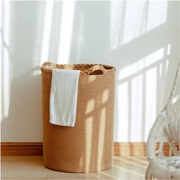90L Extra Grote Geweven Wasmand Katoenen Hoge Wasmand Voor Dekens Kleding Kussens Speelgoed Schoenen Grote Opbergmand Bruin — thumbnail 2