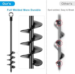 Tenthaak - grondschroef - Heavy Duty - zwart - 61 cm - metalen - aardzand - spiraal - wind - storm - spiek - schommel - camping - schuur - hond - carport - luifel - vaste ring - geschikt voor - Trampoline haak - 4 stuks. — thumbnail 4