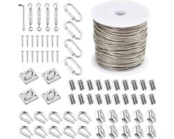 Waslijnset - Stalen kabel - Buiten ophangen - PVC gecoat - 30 meter - Zwart
