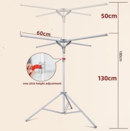 Staand droogrek, hoog, inklapbaar, met 4 vleugels, droogmolen, wasdroger, standaard voor balkon, binnen en buiten, grijs — thumbnail 2