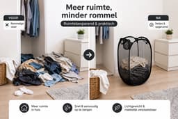 HEM Opvouwbare Waszak 64 Liter – Pop-up Wasmand – Inklapbare Laundry Bag met Handgrepen – 36x36x58 cm – Zwart – Inclusief HEM Microvezeldoekje — thumbnail 2