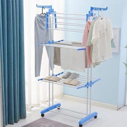 Staand Droogrek - Wasdroger Toren - Kleding Drogen - Met Wielen Inklapbaar - 75 x 64 x 170 cm — thumbnail 1