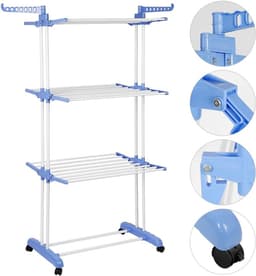 Staand Droogrek - Wasdroger Toren - Kleding Drogen - Met Wielen Inklapbaar - 75 x 64 x 170 cm — thumbnail 5
